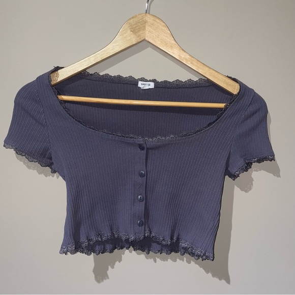 Garage | M | Purple Lace T-Shirt Womens Crop Top - Picture 5 of 8